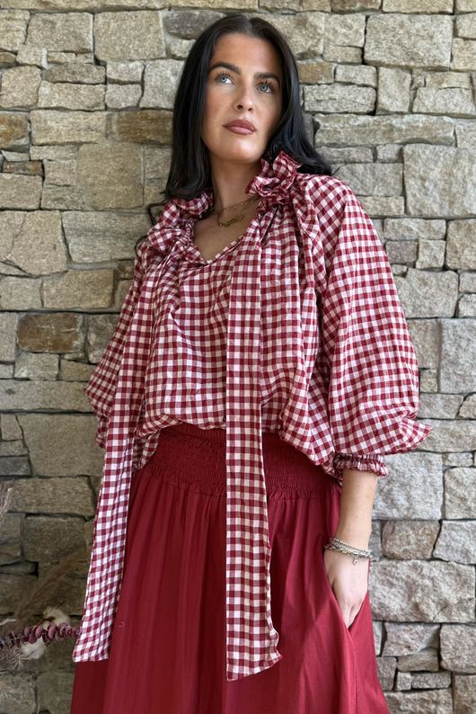 Nonni Gingham Poet Blouse Sangria 